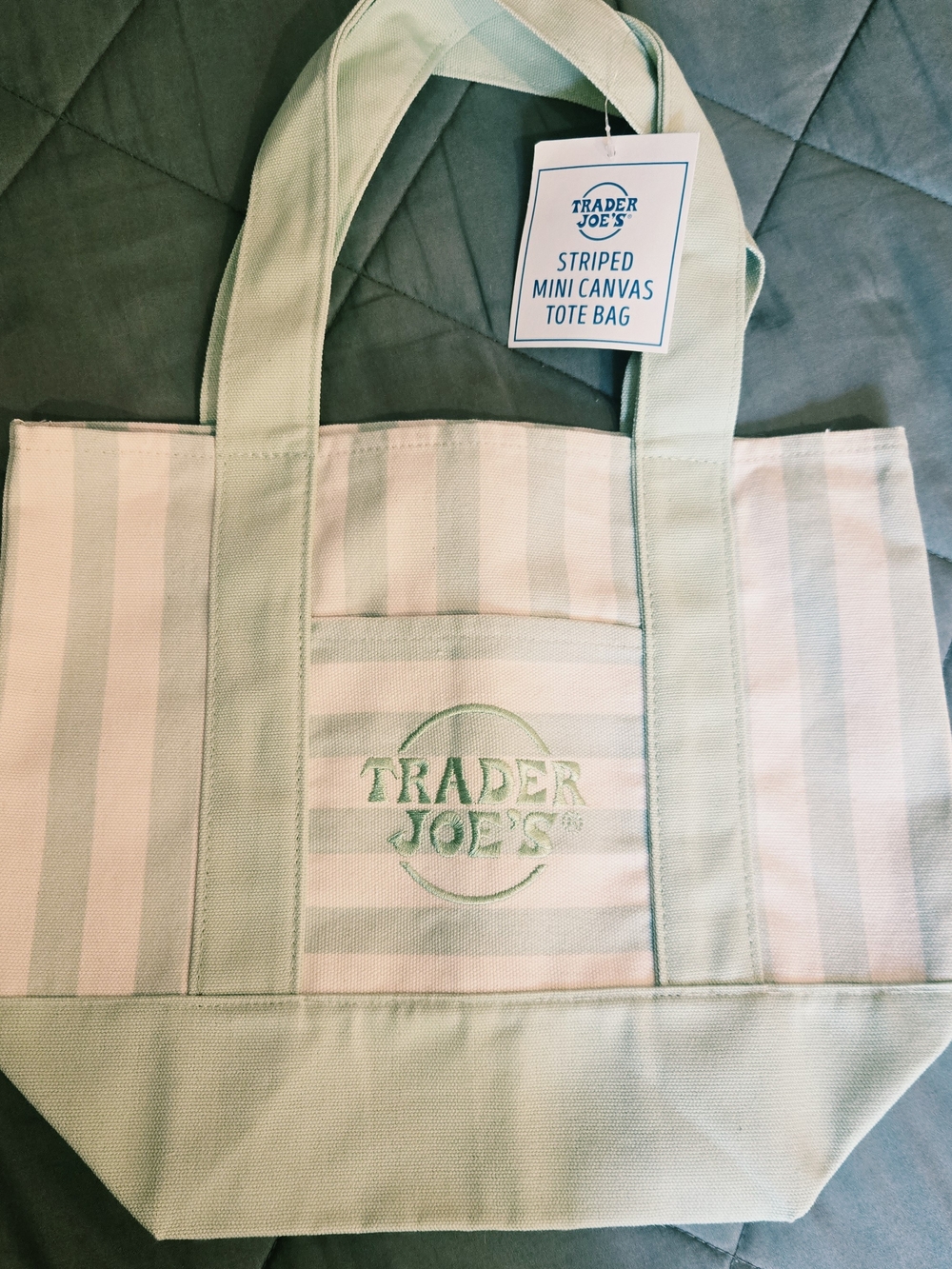 Trader Joe's Striped Mini Canvas Tote Bag - Light Mint
